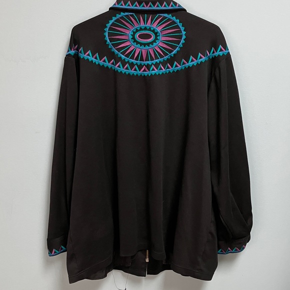 Bob Mackie 3X Black Jacket with Blue and Pink Embroidered Details Front Zip - Picture 4 of 11